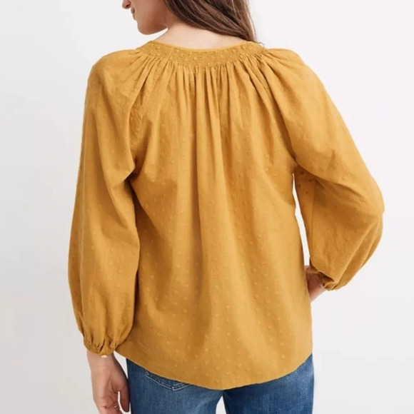 Madewell Floral Embroidered Smocked-Neck Raglan  Top - Picture 2 of 8